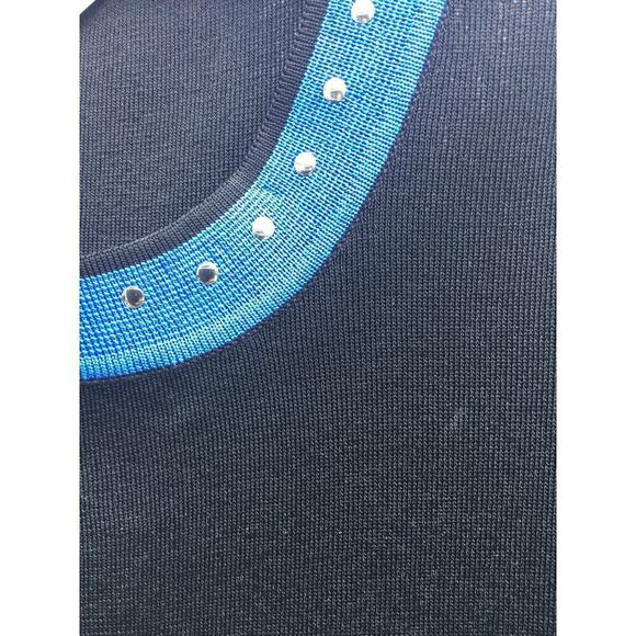 Ming wang womens sleeveless tank black blue large L sequin colorblock knit top - Picture 2 of 9